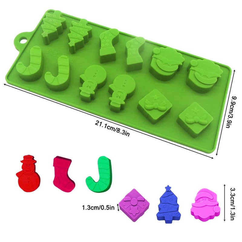 YuCool 3 Pack Christmas Silicone Chocolate and Candy Molds, Small Christmas Silicone Baking Molds - Red,Green,Pink - Image 5